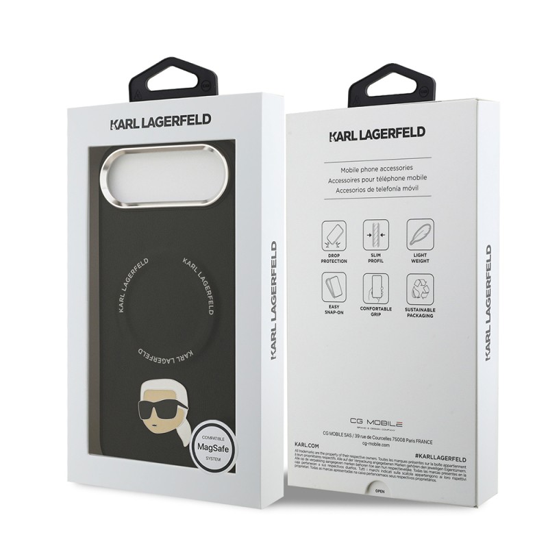 Apple iPhone 17 Air Case Karl Lagerfeld Original Licensed M-Safe Charging Feature Metal Camera and Button Design Karl PU Leather Cover - 9