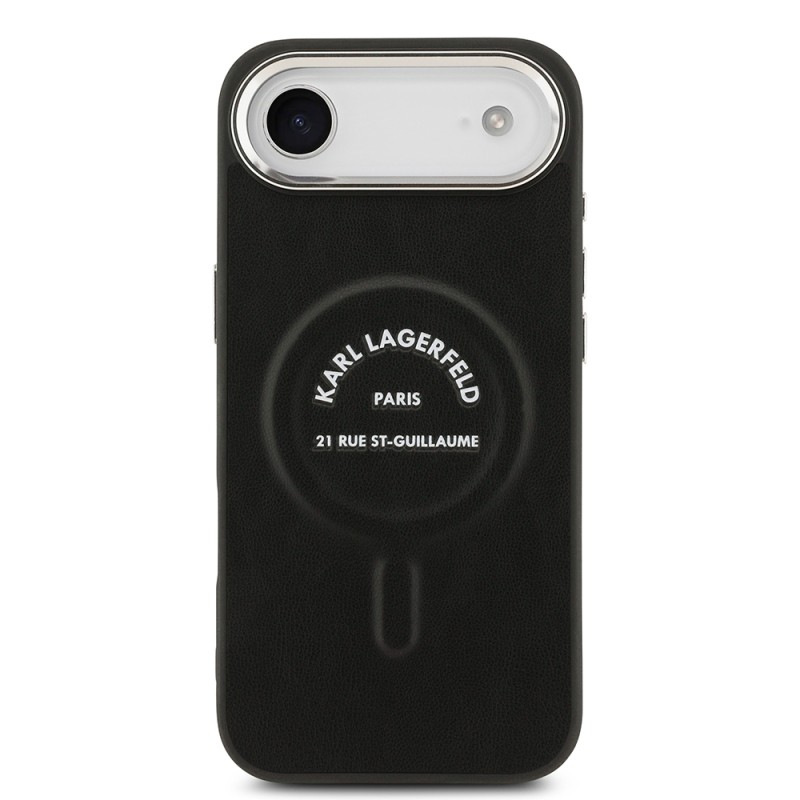 Apple iPhone 17 Air Case Karl Lagerfeld Original Licensed M-Safe Charging Feature Metal Camera and Button Design Paris RSG PU Leather Cover - 4