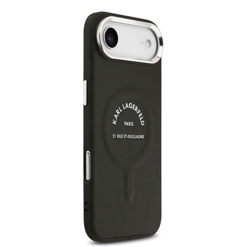 Apple iPhone 17 Air Case Karl Lagerfeld Original Licensed M-Safe Charging Feature Metal Camera and Button Design Paris RSG PU Leather Cover - 5