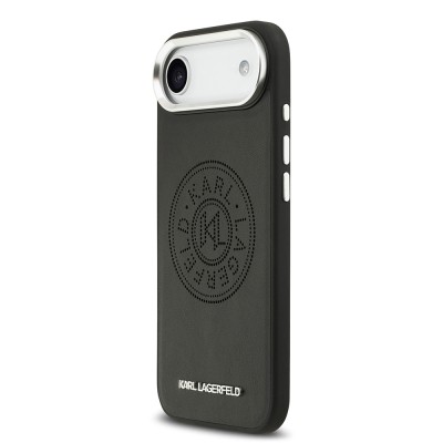 Apple iPhone 17 Air Case Karl Lagerfeld Original Licensed M-safe Charging Feature Perforated Design Metal Logo PU Leather Cover - 3