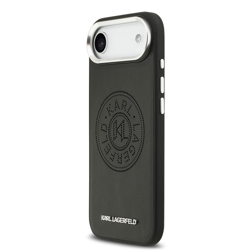 Apple iPhone 17 Air Case Karl Lagerfeld Original Licensed M-safe Charging Feature Perforated Design Metal Logo PU Leather Cover - 3