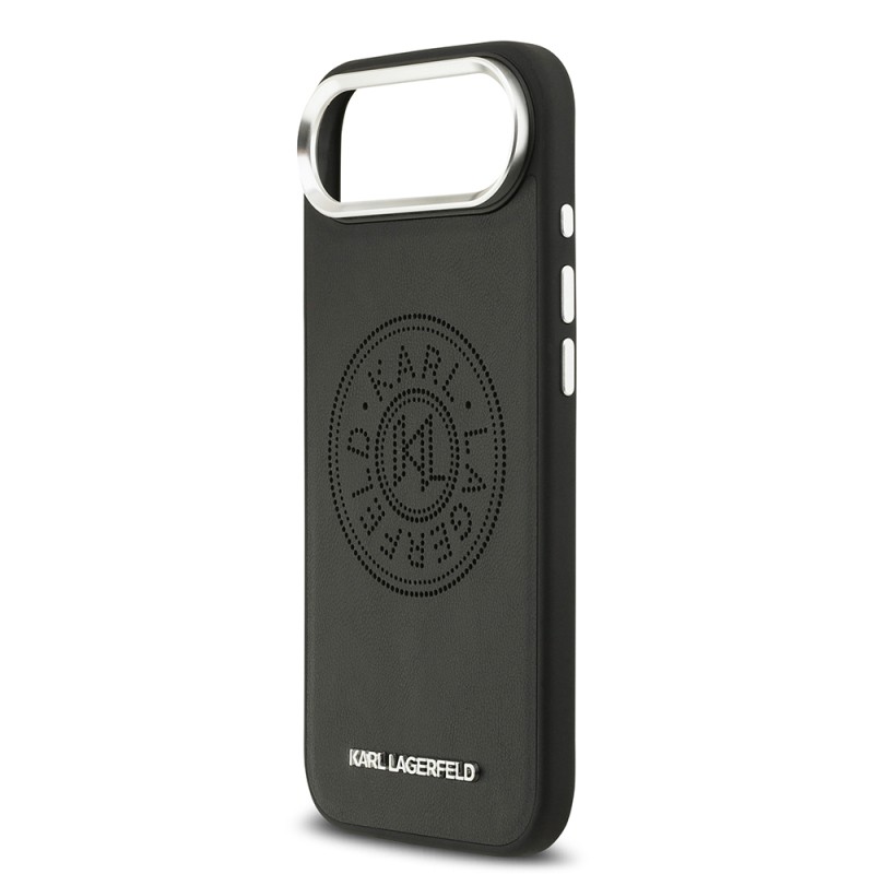 Apple iPhone 17 Air Case Karl Lagerfeld Original Licensed M-safe Charging Feature Perforated Design Metal Logo PU Leather Cover - 7