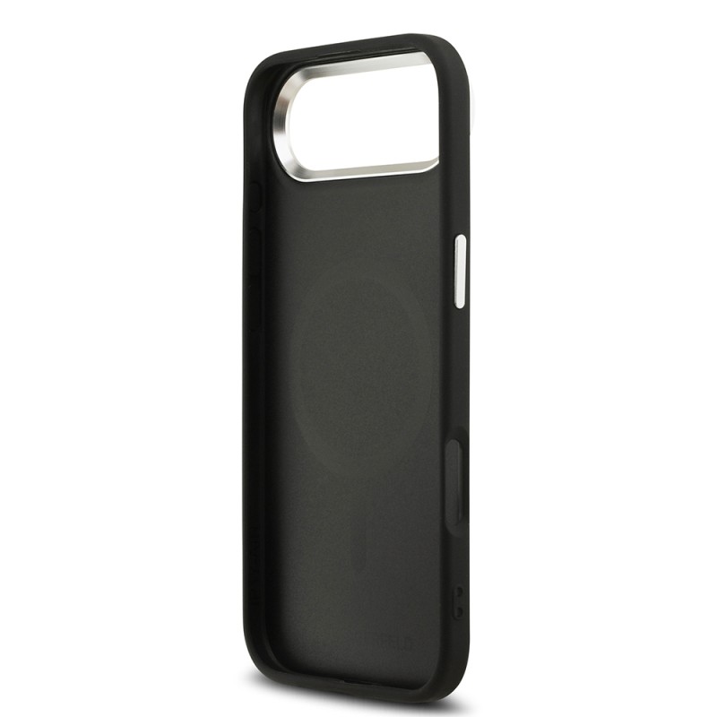 Apple iPhone 17 Air Case Karl Lagerfeld Original Licensed M-safe Charging Feature Perforated Design Metal Logo PU Leather Cover - 8