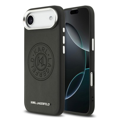 Apple iPhone 17 Air Case Karl Lagerfeld Original Licensed M-safe Charging Feature Perforated Design Metal Logo PU Leather Cover - 2