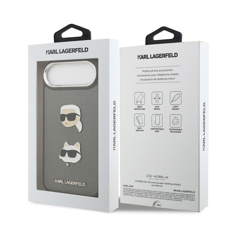 Apple iPhone 17 Air Case Karl Lagerfeld Original Licensed Metal Logo K&C Heads Pin Cover - 17