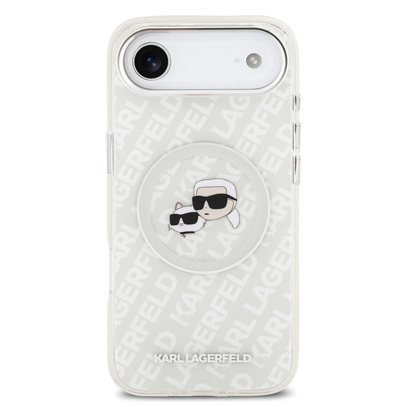 Apple iPhone 17 Air Case Karl Lagerfeld Original Licensed Shining Glittery Karl & Choupette Heads Cover - 18