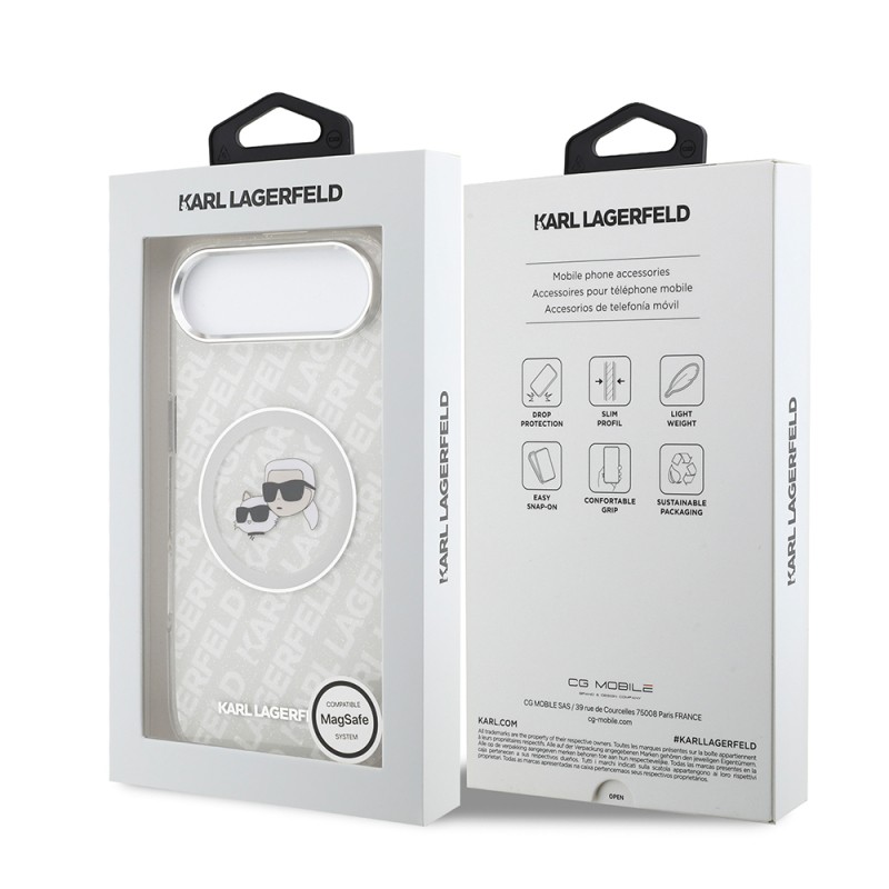 Apple iPhone 17 Air Case Karl Lagerfeld Original Licensed Shining Glittery Karl & Choupette Heads Cover - 25