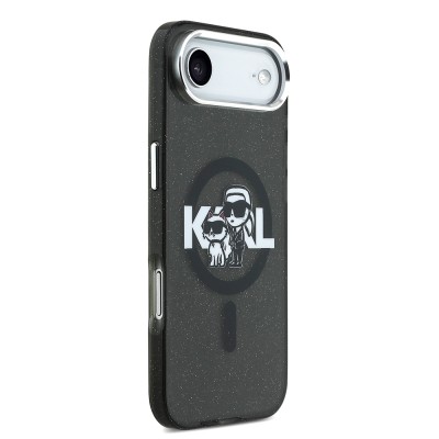 Apple iPhone 17 Air Case Karl Lagerfeld Original Licensed Shining Glittery Karl & Choupette Sketch Logo Cover - 5