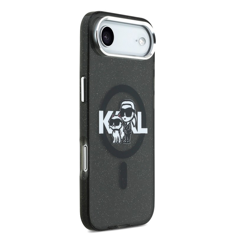 Apple iPhone 17 Air Case Karl Lagerfeld Original Licensed Shining Glittery Karl & Choupette Sketch Logo Cover - 5