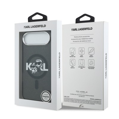Apple iPhone 17 Air Case Karl Lagerfeld Original Licensed Shining Glittery Karl & Choupette Sketch Logo Cover - 9