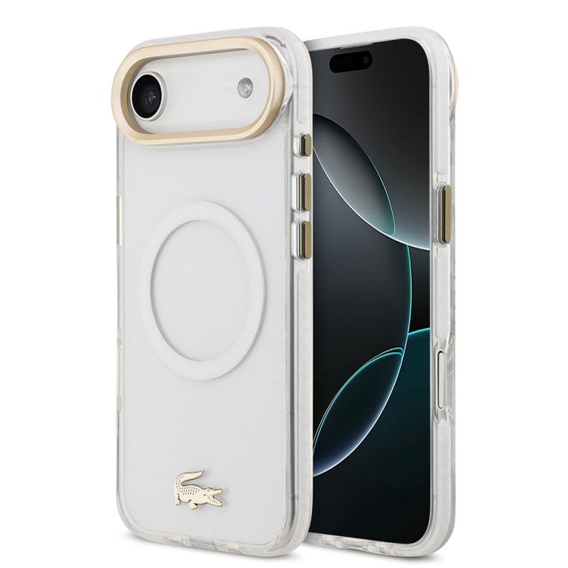 Apple iPhone 17 Air Case Lacoste Original Licensed M-Safe Charging Feature Gold Crocodile Logo Frosted Cover - 1