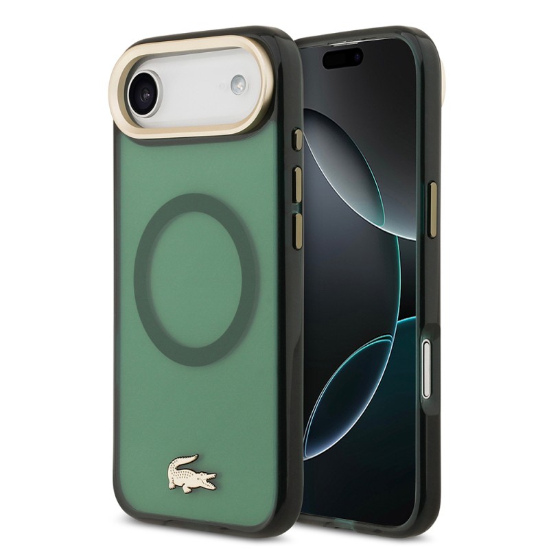 Apple iPhone 17 Air Case Lacoste Original Licensed M-Safe Charging Feature Gold Crocodile Logo Frosted Cover - 3
