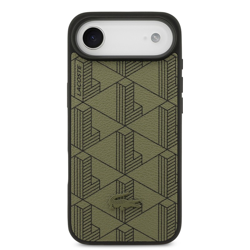 Apple iPhone 17 Air Case Lacoste Original Licensed M-Safe Charging Feature PU Leather Design Card Holder Mixed Monogram Pattern Cover - 4