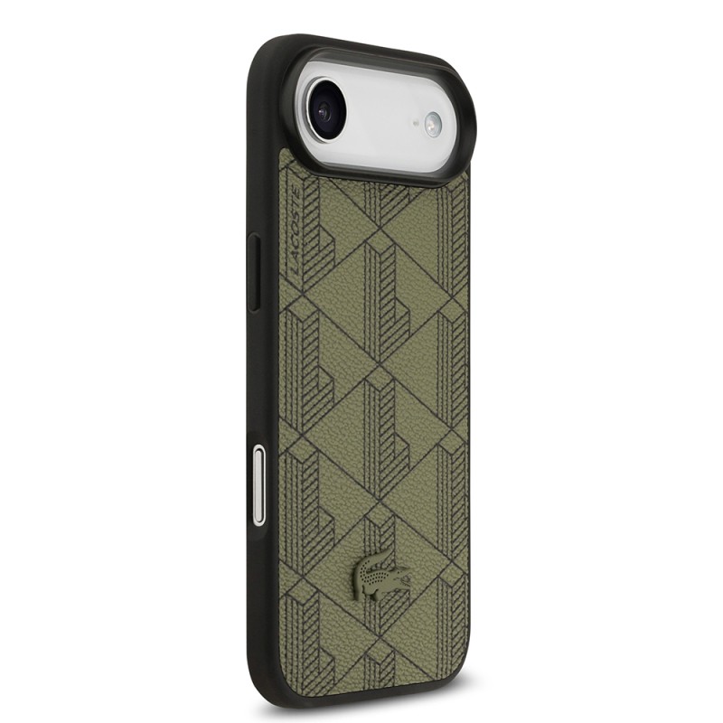 Apple iPhone 17 Air Case Lacoste Original Licensed M-Safe Charging Feature PU Leather Design Card Holder Mixed Monogram Pattern Cover - 5