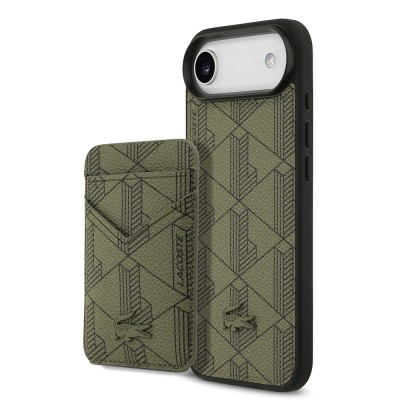 Apple iPhone 17 Air Case Lacoste Original Licensed M-Safe Charging Feature PU Leather Design Card Holder Mixed Monogram Pattern Cover - 2