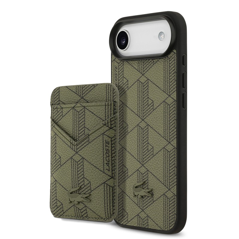 Apple iPhone 17 Air Case Lacoste Original Licensed M-Safe Charging Feature PU Leather Design Card Holder Mixed Monogram Pattern Cover - 2
