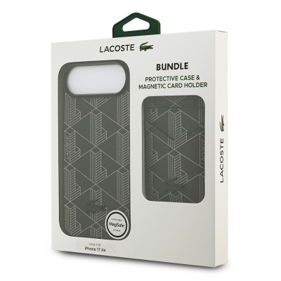 Apple iPhone 17 Air Case Lacoste Original Licensed M-Safe Charging Feature PU Leather Design Card Holder Mixed Monogram Pattern Cover - 23