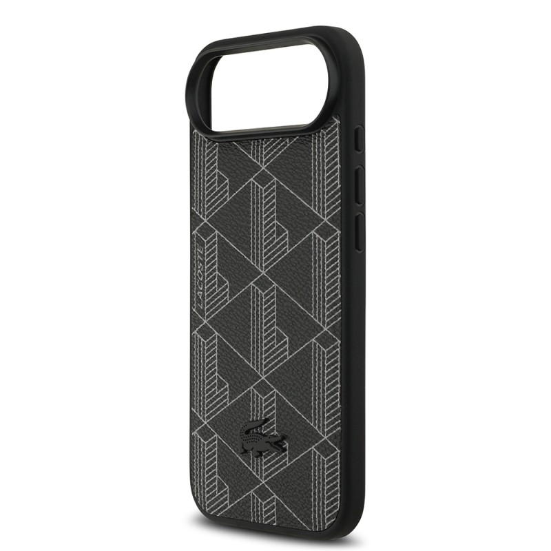 Apple iPhone 17 Air Case Lacoste Original Licensed M-Safe Charging Feature PU Leather Design Card Holder Mixed Monogram Pattern Cover - 16