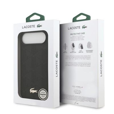 Apple iPhone 17 Air Case Lacoste Original Licensed M-Safe Charging Feature PU Leather Design Mixed Monogram Pattern Cover - 10