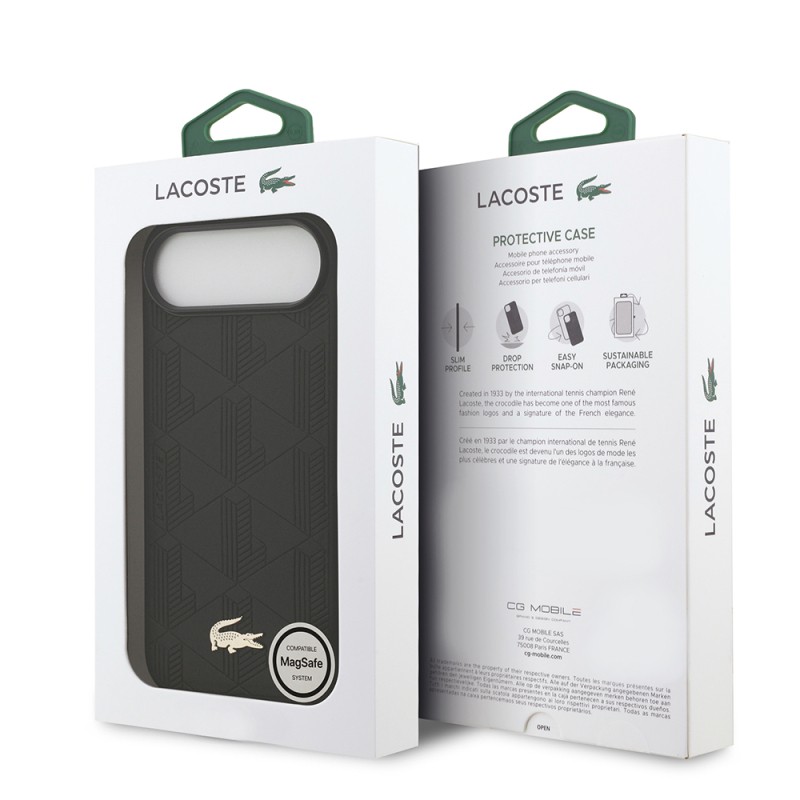 Apple iPhone 17 Air Case Lacoste Original Licensed M-Safe Charging Feature PU Leather Design Mixed Monogram Pattern Cover - 10