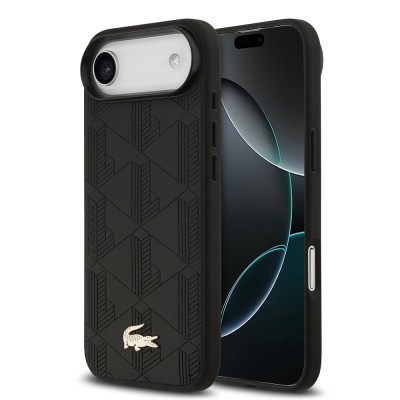Apple iPhone 17 Air Case Lacoste Original Licensed M-Safe Charging Feature PU Leather Design Mixed Monogram Pattern Cover - 1