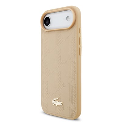 Apple iPhone 17 Air Case Lacoste Original Licensed M-Safe Charging Feature PU Leather Design Mixed Monogram Pattern Cover - 11