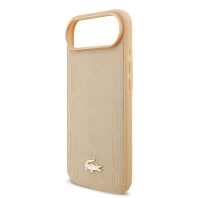 Apple iPhone 17 Air Case Lacoste Original Licensed M-Safe Charging Feature PU Leather Design Mixed Monogram Pattern Cover - 15