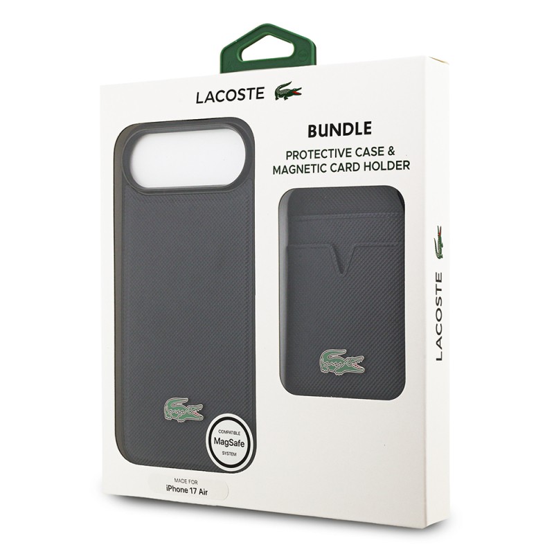 Apple iPhone 17 Air Case Lacoste Original Licensed M-Safe Charging Feature PU Pique Pattern Metal Logo Card Holder Cover - 43