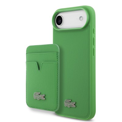 Apple iPhone 17 Air Case Lacoste Original Licensed M-Safe Charging Feature PU Pique Pattern Metal Logo Card Holder Cover - 5