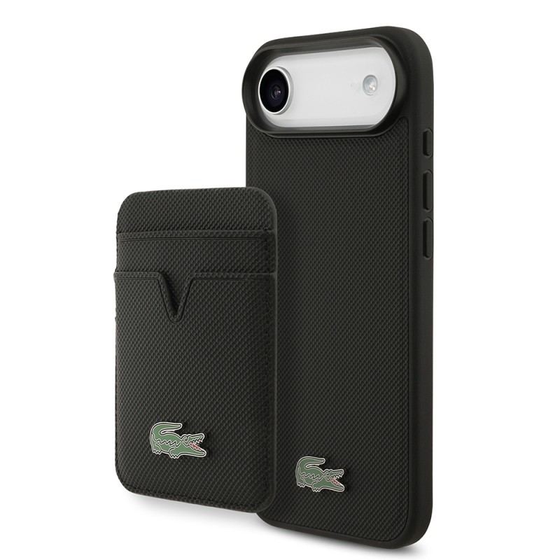 Apple iPhone 17 Air Case Lacoste Original Licensed M-Safe Charging Feature PU Pique Pattern Metal Logo Card Holder Cover - 4