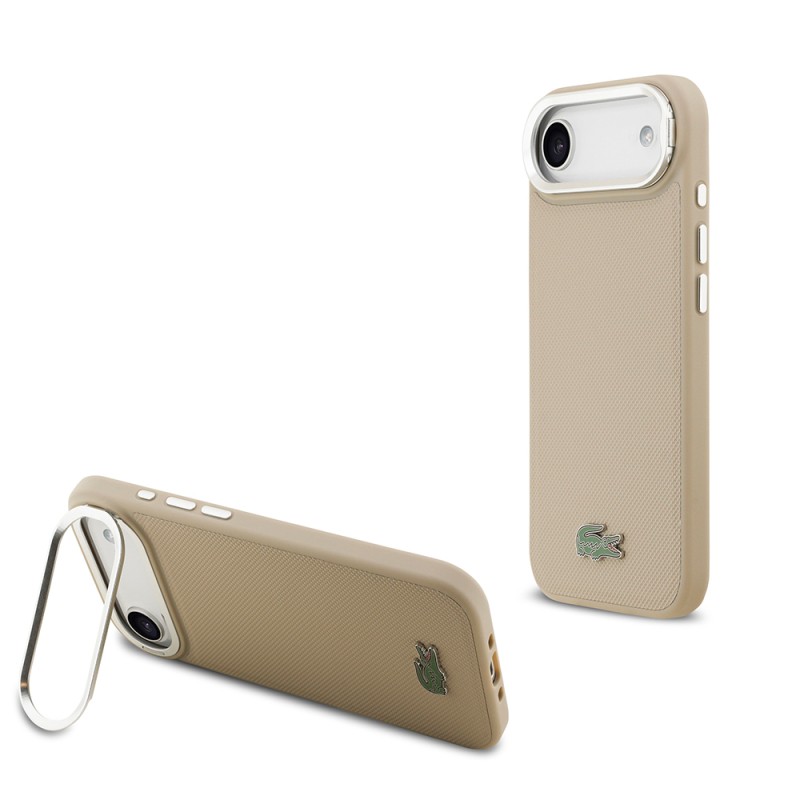 Apple iPhone 17 Air Case Lacoste Original Licensed M-safe Charging Feature PU Pique Pattern Stand Metal Logo Cover - 1