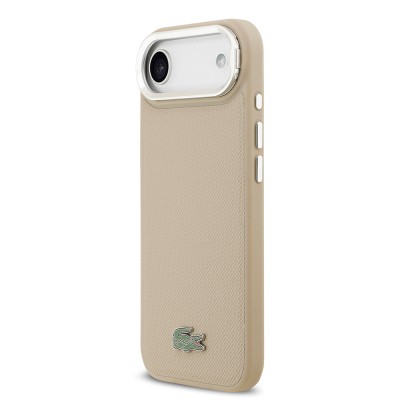 Apple iPhone 17 Air Case Lacoste Original Licensed M-safe Charging Feature PU Pique Pattern Stand Metal Logo Cover - 4