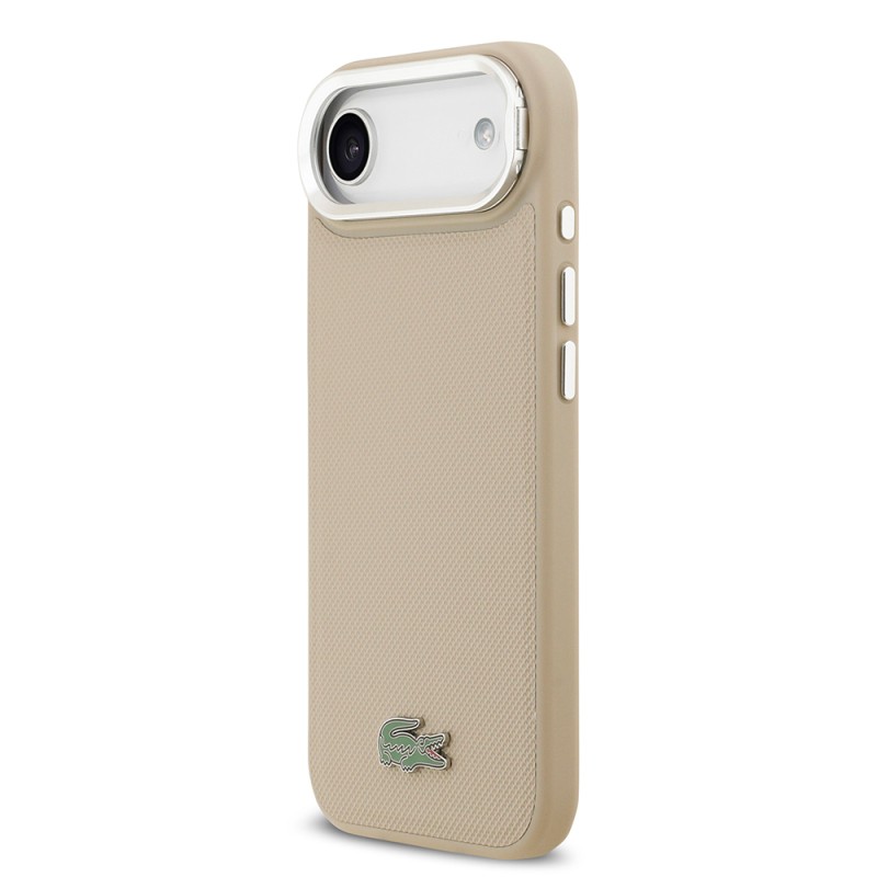 Apple iPhone 17 Air Case Lacoste Original Licensed M-safe Charging Feature PU Pique Pattern Stand Metal Logo Cover - 4