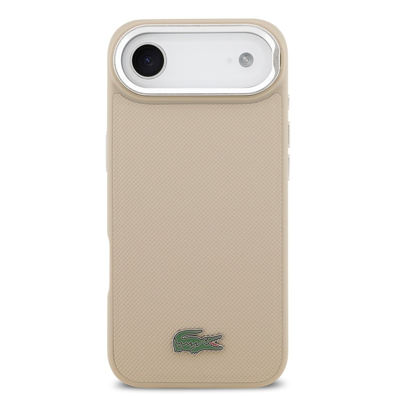 Apple iPhone 17 Air Case Lacoste Original Licensed M-safe Charging Feature PU Pique Pattern Stand Metal Logo Cover - 5