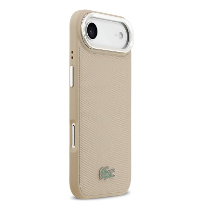 Apple iPhone 17 Air Case Lacoste Original Licensed M-safe Charging Feature PU Pique Pattern Stand Metal Logo Cover - 6
