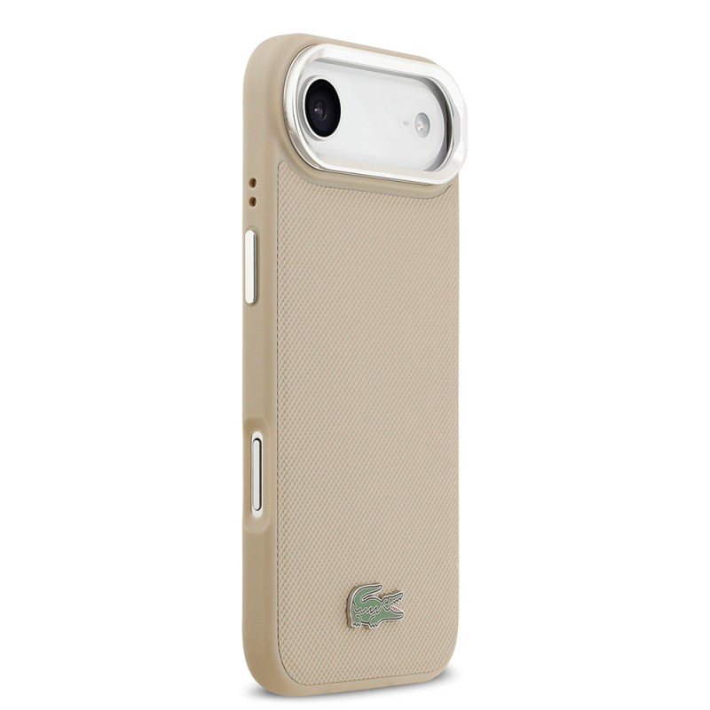 Apple iPhone 17 Air Case Lacoste Original Licensed M-safe Charging Feature PU Pique Pattern Stand Metal Logo Cover - 6