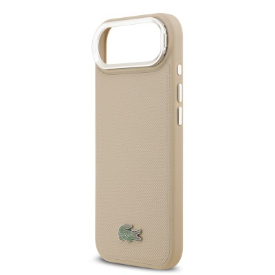 Apple iPhone 17 Air Case Lacoste Original Licensed M-safe Charging Feature PU Pique Pattern Stand Metal Logo Cover - 8
