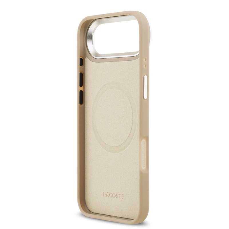 Apple iPhone 17 Air Case Lacoste Original Licensed M-safe Charging Feature PU Pique Pattern Stand Metal Logo Cover - 9