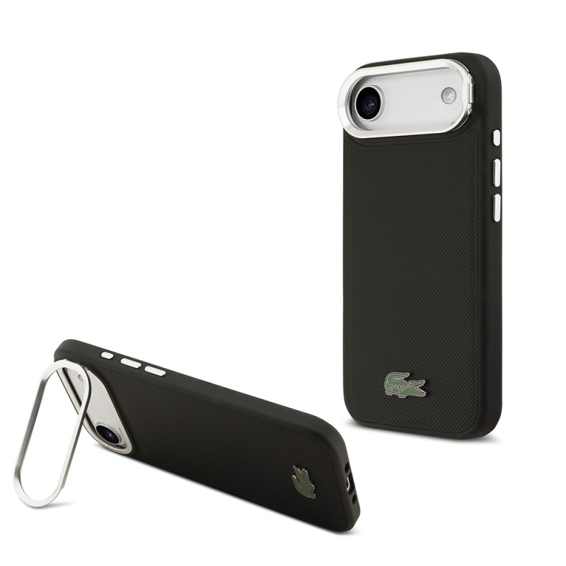 Apple iPhone 17 Air Case Lacoste Original Licensed M-safe Charging Feature PU Pique Pattern Stand Metal Logo Cover - 3
