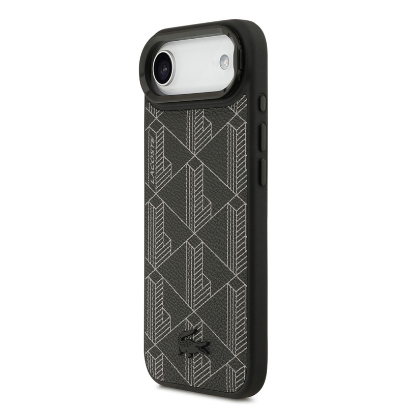 Apple iPhone 17 Air Case Lacoste Original Licensed M-safe Charging Stand PU Leather Mixed Monogram Pattern Cover - 3