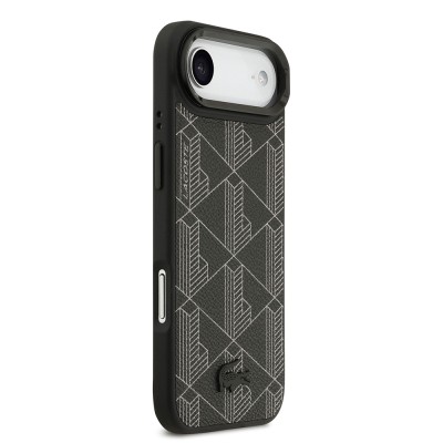 Apple iPhone 17 Air Case Lacoste Original Licensed M-safe Charging Stand PU Leather Mixed Monogram Pattern Cover - 5