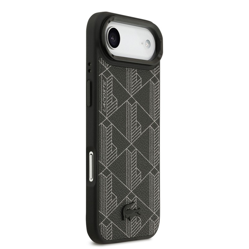 Apple iPhone 17 Air Case Lacoste Original Licensed M-safe Charging Stand PU Leather Mixed Monogram Pattern Cover - 5