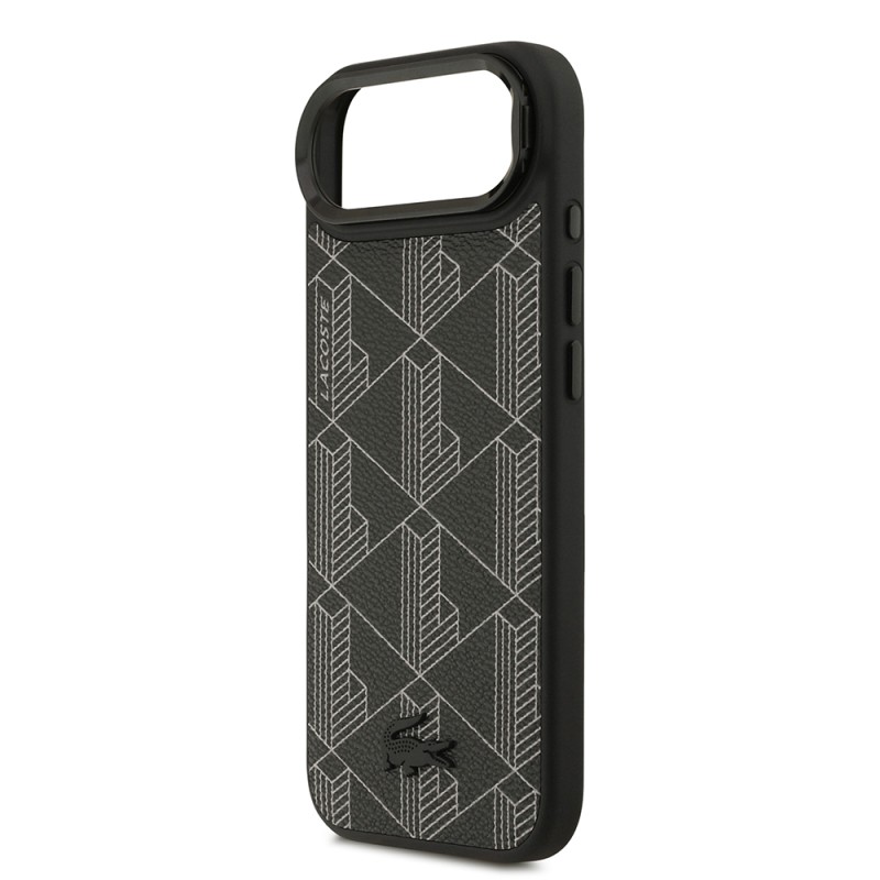 Apple iPhone 17 Air Case Lacoste Original Licensed M-safe Charging Stand PU Leather Mixed Monogram Pattern Cover - 7