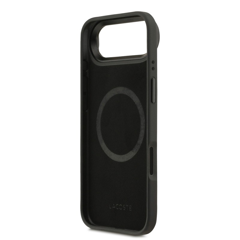 Apple iPhone 17 Air Case Lacoste Original Licensed M-safe Charging Stand PU Leather Mixed Monogram Pattern Cover - 8