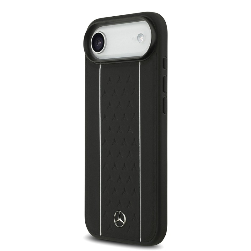 Apple iPhone 17 Air Case Mercedes Benz Original Licensed M-Safe Charging Feature Striped Star Patterned Metal Logo Leather Cover - 4