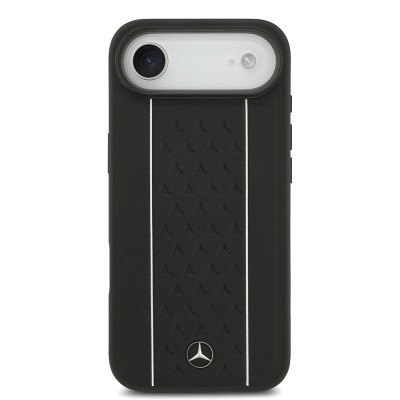 Apple iPhone 17 Air Case Mercedes Benz Original Licensed M-Safe Charging Feature Striped Star Patterned Metal Logo Leather Cover - 5
