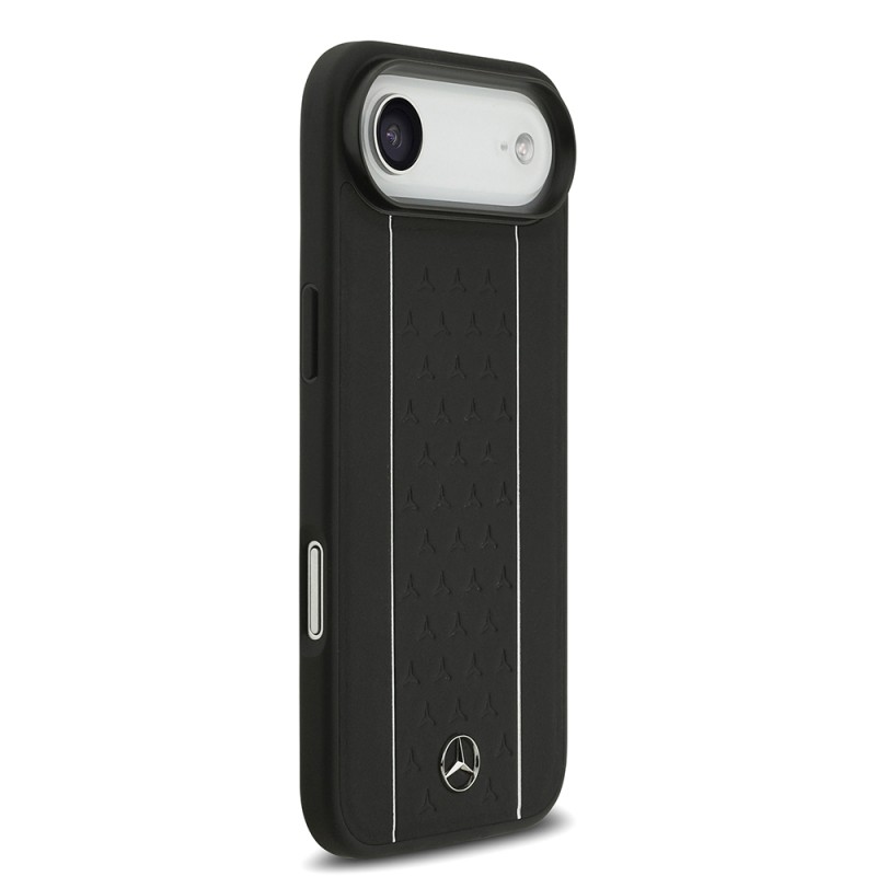 Apple iPhone 17 Air Case Mercedes Benz Original Licensed M-Safe Charging Feature Striped Star Patterned Metal Logo Leather Cover - 6