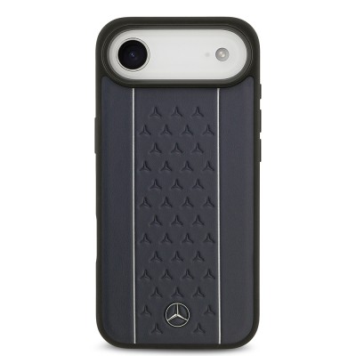 Apple iPhone 17 Air Case Mercedes Benz Original Licensed M-Safe Charging Feature Striped Star Patterned Metal Logo Leather Cover - 12