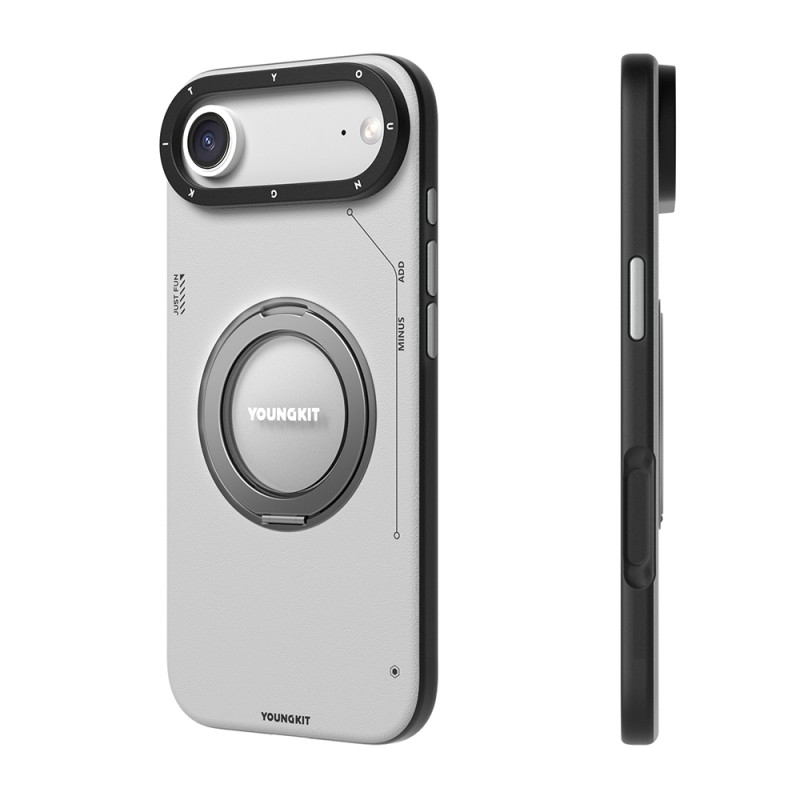 Apple iPhone 17 Air Case with M-safe Charging Function, 360 Degree Stand, Simple Matte Leather Pattern, Youngkit Tech Leather Series Cover - 6