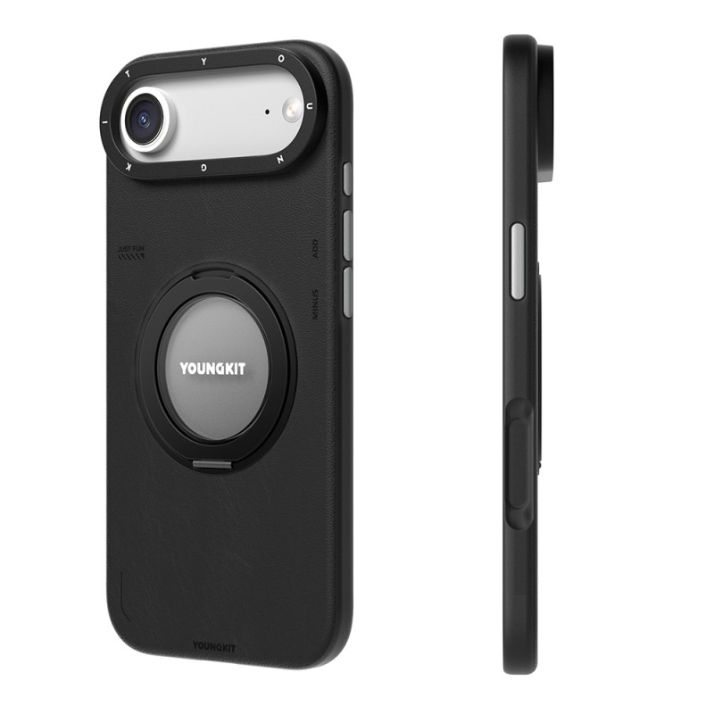 Apple iPhone 17 Air Case with M-safe Charging Function, 360 Degree Stand, Simple Matte Leather Pattern, Youngkit Tech Leather Series Cover - 7